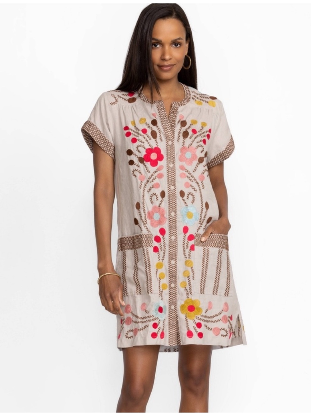 Johnny Was Joni Relaxed Pocket Weekend Tunic Embroidered Dress